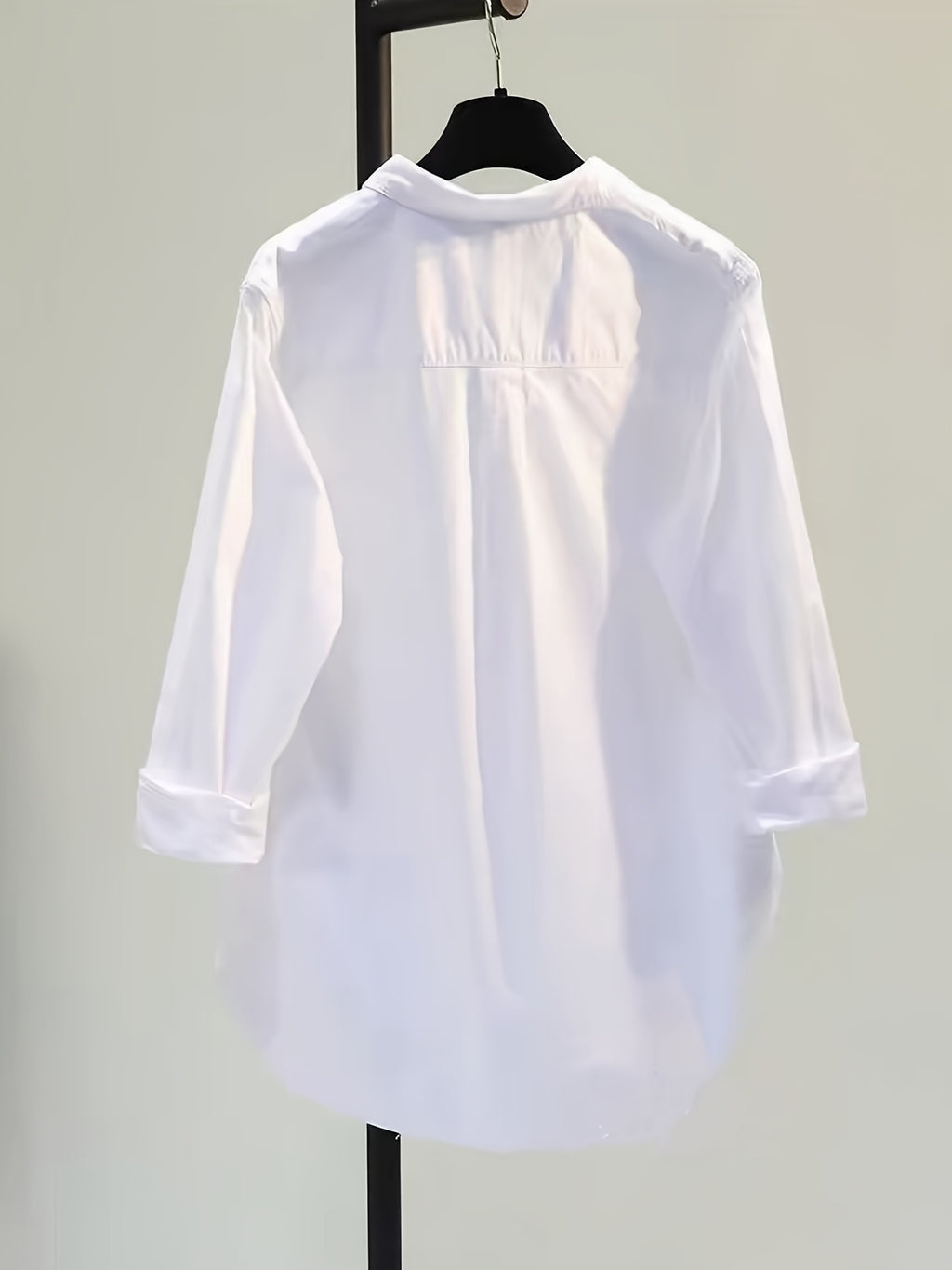 Women's Simple and Elegant Shirt Jacket, New Spring/Summer Style, Front Short Back Long, Versatile Loose Fit Casual Long Sleeve Top - White