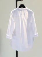 Women's Simple and Elegant Shirt Jacket, New Spring/Summer Style, Front Short Back Long, Versatile Loose Fit Casual Long Sleeve Top - White