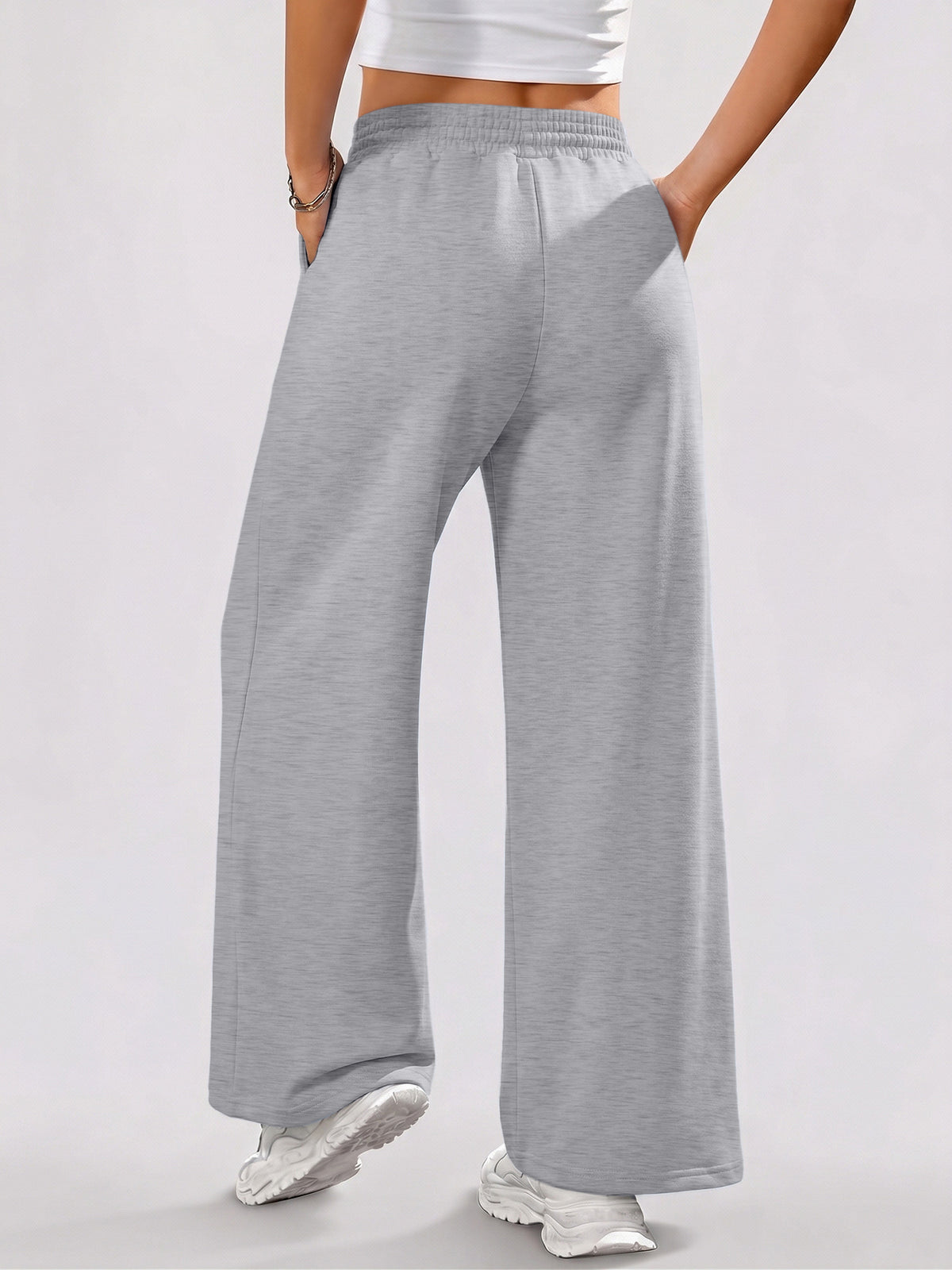 Women's High-Waist Wide-Leg Pants - Loose-Fit Trousers with Pockets, Straight-Leg Sweatpants Suitable for Spring Summer Fall, Casual Y Casual Attire, Machine Washable Wide-Leg for Workouts & Daily Outfits - Grey
