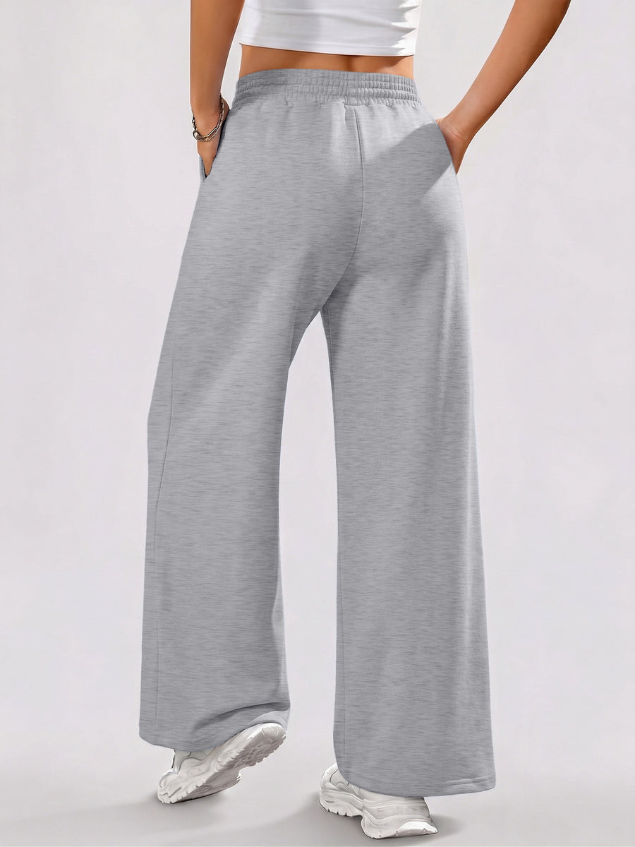 Women's High-Waist Wide-Leg Pants - Loose-Fit Trousers with Pockets, Straight-Leg Sweatpants Suitable for Spring Summer Fall, Casual Y Casual Attire, Machine Washable Wide-Leg for Workouts & Daily Outfits - Grey
