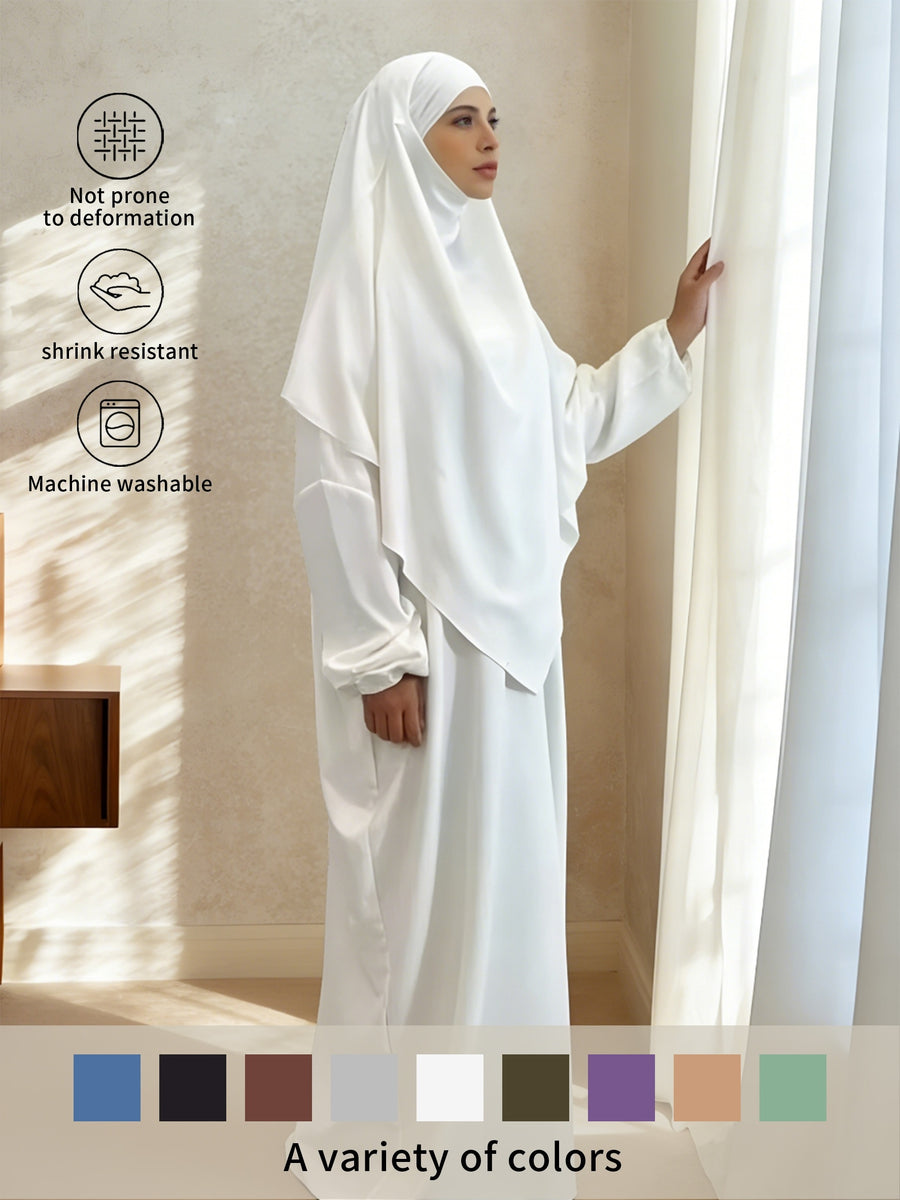 2pcs Easy Solid Abayas, Dignified Long-Sleeved Dresses, Asian Women'S Size Clothing, Elegant And Suitable for Gifting During Ramadan - White