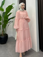 Women's Modest Muslim Elegant Maxi Dress with Belt - Long Dresses Suitable for Hajj, Umrah, Weddings & Daily Wear - - Modest Abaya Dress - Pink Color