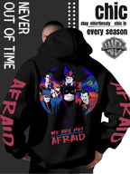 Men'S Batman Hooded Sweatshirt, Cool Graphic Print with Hero And Villain Characters, English Slogans And Sleeve Graffiti, Classic Meets American Dark Streetwear, Fall/Winter Comfortable Long Sleeve, Trendy Street Style for Men - Black