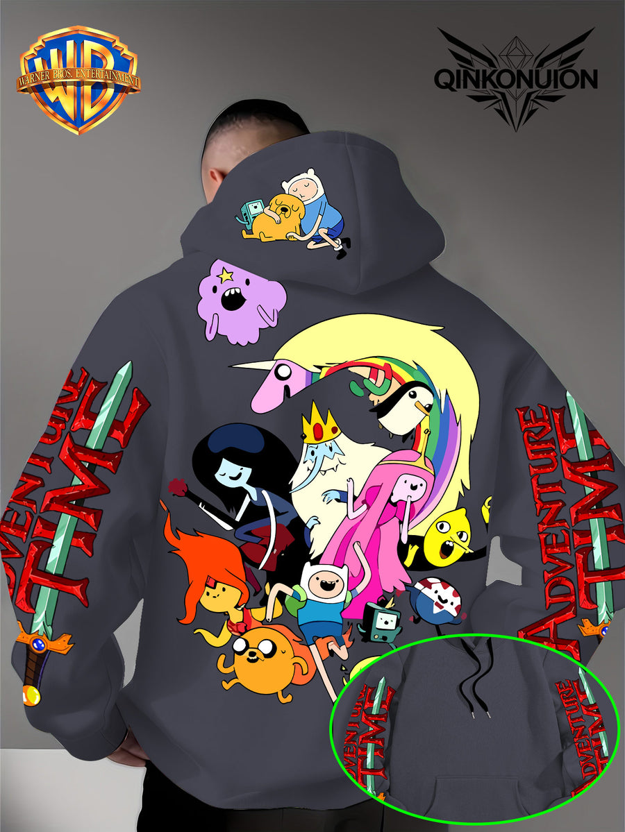 Warner Official Men's Hooded Sweatshirt, Adventure Treasure Colorful All Party Carnival Gathering Print Design, Machine Washable, Warm and Casual for Autumn and Winter, Daily Drawstring Hooded Sweatshirt, Multifunctional Sports and Leisure Loose Fit - Dark Gray