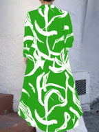 Plus Size, Fashionable Plus-Size Women's Elegant Striped Print Shirt Dress - Green
