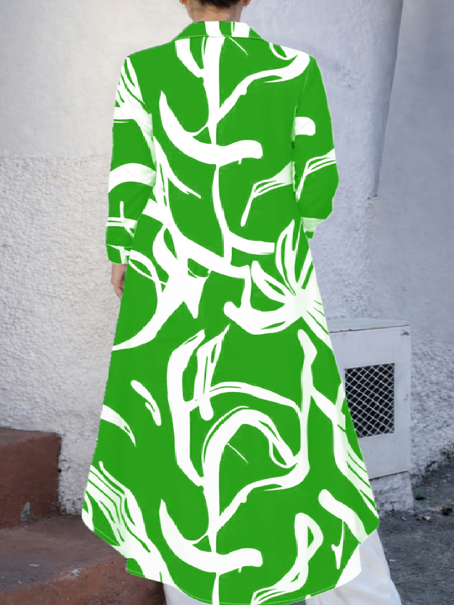 Plus Size, Fashionable Plus-Size Women's Elegant Striped Print Shirt Dress - Green