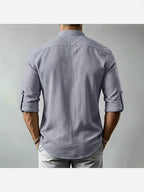 Men'S Fashion Casual Color Block Shirt, All Season, Breathable, Button, Regular Fit, Lapel, Short Sleeve - Grey