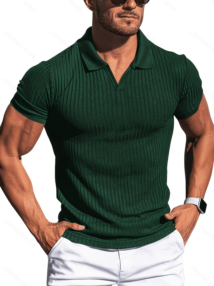 KJ-P6-V Summer Beach Athletic Style Polo Shirt Men'S Vertical Striped Collar Short Sleeve Fitness Casual Versatile T-Shirt 3pcs Set - Dark Gray Green Black