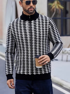 Men's Casual Jacquard Jacket - Solid Color Regular Fit Versatile Long-Sleeve Top for Spring and Autumn, Hand Wash/Dry Clean, Autumn/Winter Outerwear, Fashionable Street Style, Structured Design, Four-Season Warm Business Casual Jacket - Black