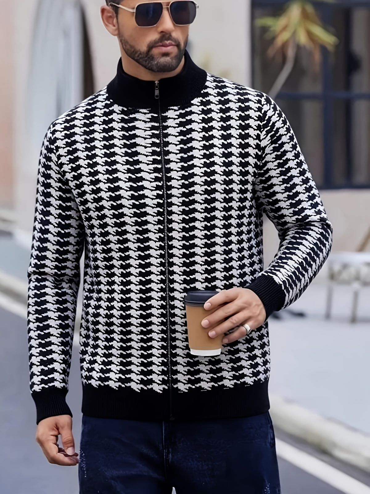 Men's Casual Jacquard Jacket - Solid Color Regular Fit Versatile Long-Sleeve Top for Spring and Autumn, Hand Wash/Dry Clean, Autumn/Winter Outerwear, Fashionable Street Style, Structured Design, Four-Season Warm Business Casual Jacket - Black