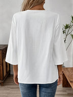 New Women'S V-Neck Lace Trim Blouse, Half-Sleeve Comfortable And Casual Vintage Clothing - White