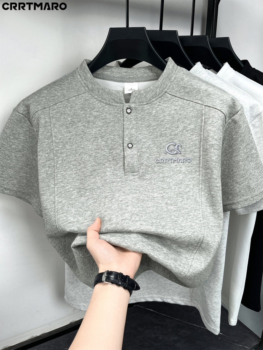 Carterma CRRTMARO Men's Classic Short Sleeve Polo Collar Solid Color Casual T-Shirt, Outdoor Casual Men's Apparel, Yimai - Medium Grey