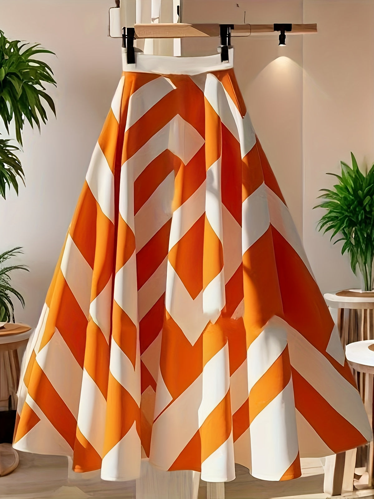 Elegant And Exquisite A-Line Skirt with High-End Feel, Super Cute Orange Geometric Print Umbrella Skirt Half Skirt - Mixed colors