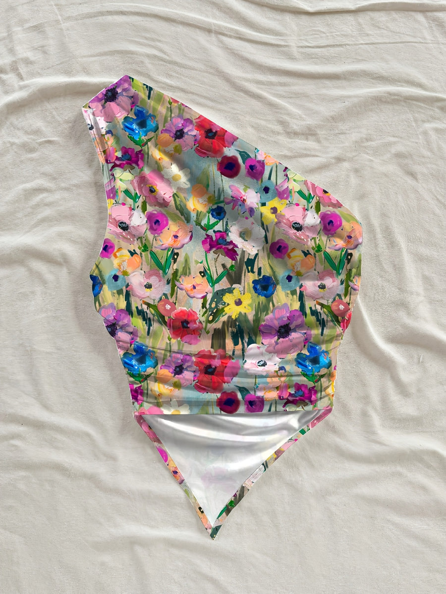 Women'S Fashion Strapless Printed Mini Casual Floral Pattern Asymmetrical Short Top, Perfect for Vacations - Mixed Color
