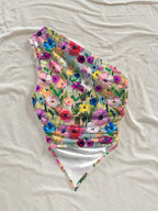 Women'S Fashion Strapless Printed Mini Casual Floral Pattern Asymmetrical Short Top, Perfect for Vacations - Mixed Color