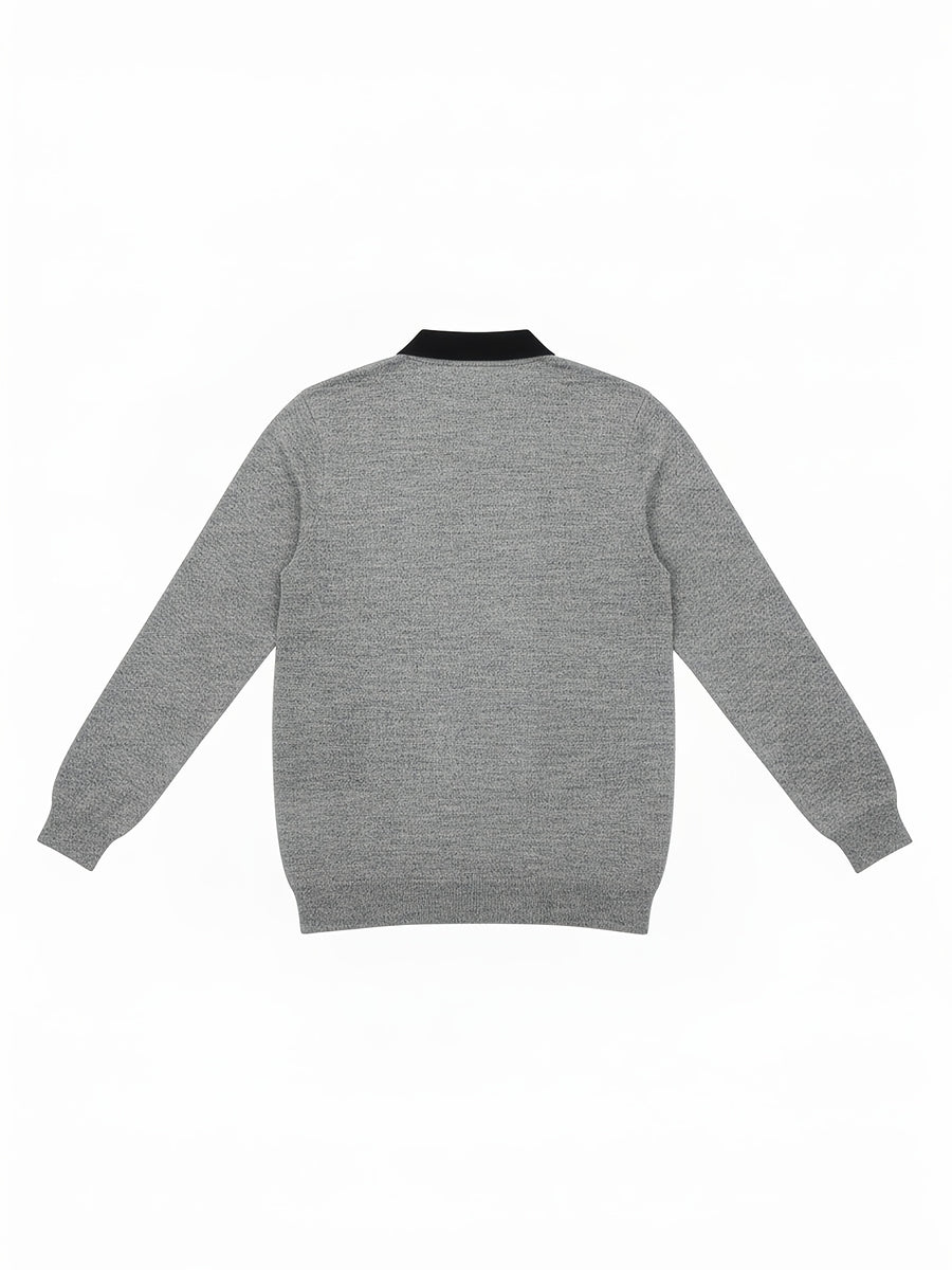 Men's Autumn Winter Casual Versatile Warm Long Sleeve Knit Sweater Fashion Contrast Color Neck Knit Base Layer Sweater - Grey