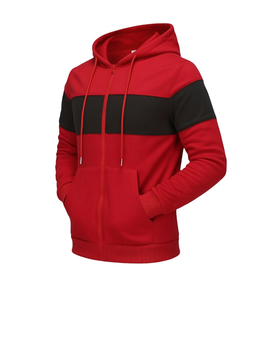 2026 New Men'S Solid Color Hooded Jacket, Cardigan Style with Hat And Color-Blocked Sleeves, Men'S Loungewear Suitable for Running, Ribbed Cuffs, Casual Wear High-Quality Jacket, Commute Versatile Top, Multiple Colors And Sizes Available - Red