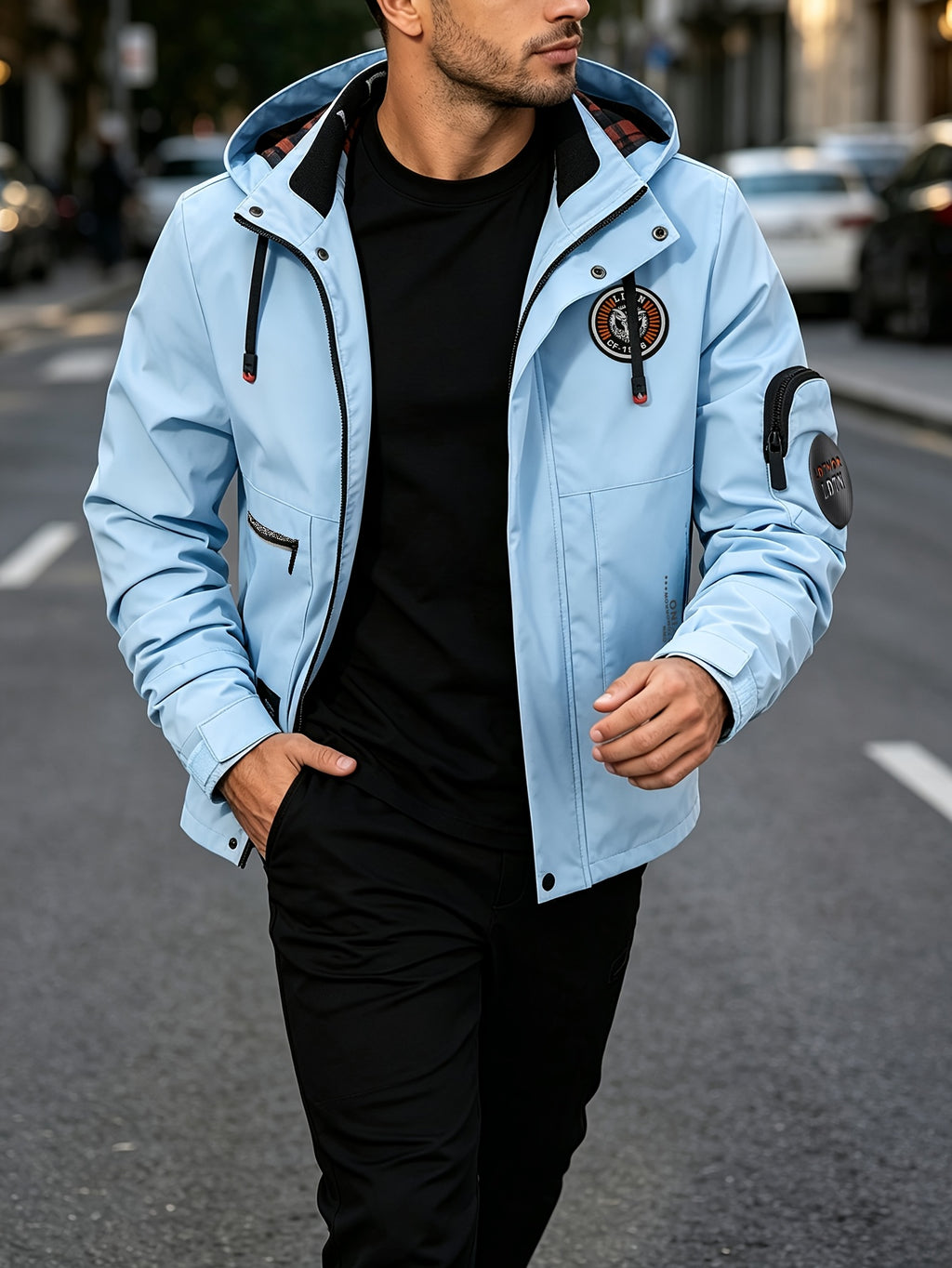 Men's Spring-Autumn New Style Fashion Zipper Jacket - Fashionable and Versatile Outdoor Daily Casual Commuting Jacket - Multi-pocket Hooded Jacket - Can Also Be Given as a Gift to Others - Light Blue