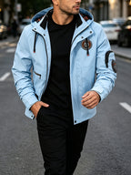 Men's Spring-Autumn New Style Fashion Zipper Jacket - Fashionable and Versatile Outdoor Daily Casual Commuting Jacket - Multi-pocket Hooded Jacket - Can Also Be Given as a Gift to Others - Light Blue