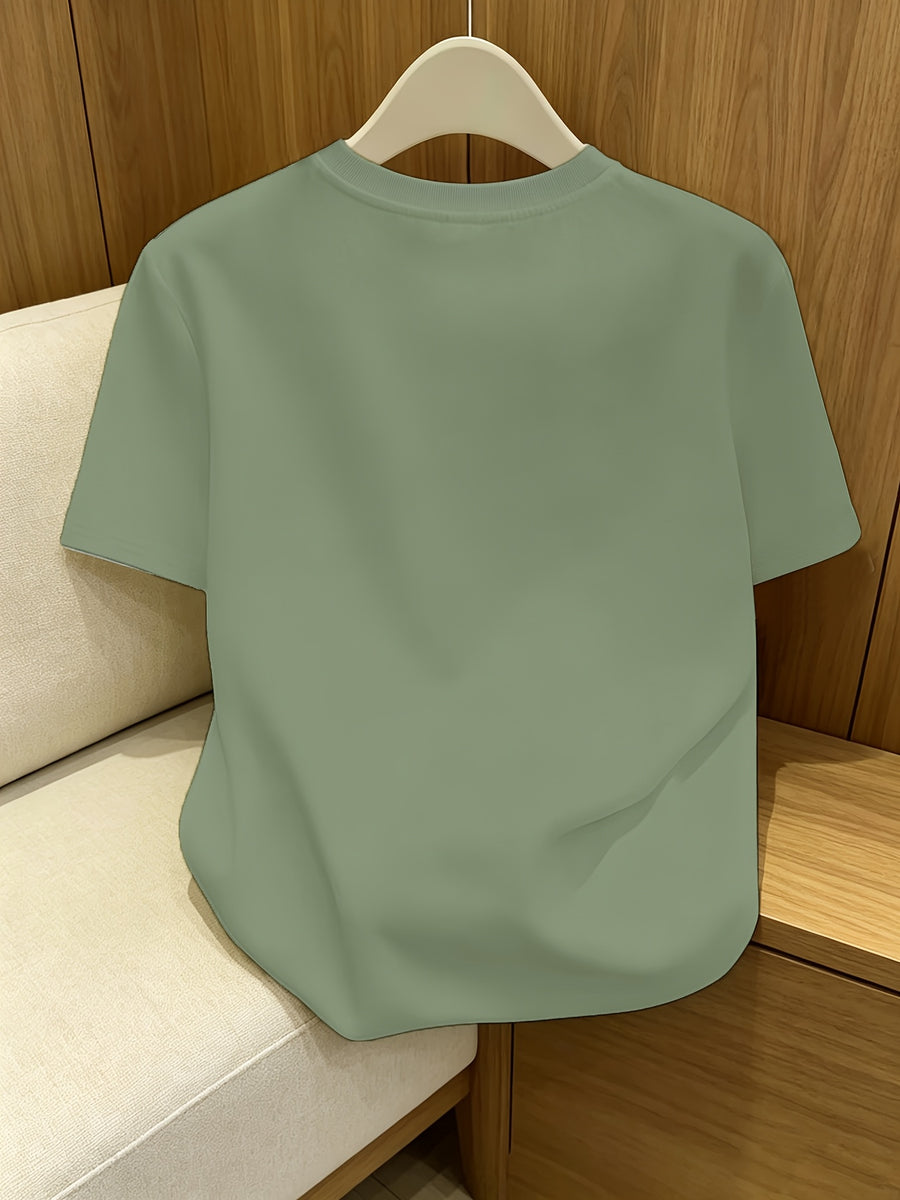 4pcs Set, Spring/Summer 4pcs Set, Solid Color Crew Neck Fashionable Simple Sweet Loose Short Sleeve T-Shirt, Summer/Spring Women's 4pcs Top Set - Army green + light blue + light blue + light apricot beige