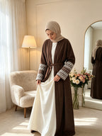1pc Solid Elegant Casual () Double-Tone Jersey Breathable Supportive Good Fit, Exquisite Embroidery Craft Fashion Abaya Spring Summer Autumn for Women'S Daily Wear - Coffee Color