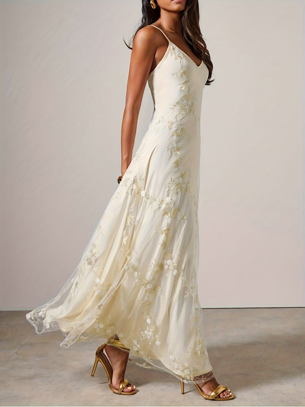 Mesh Embroidered Maxi Slip Dress Rehearsal Dinner Dress Summer Wedding Guest Dress Fall Wedding Guest Dress - White