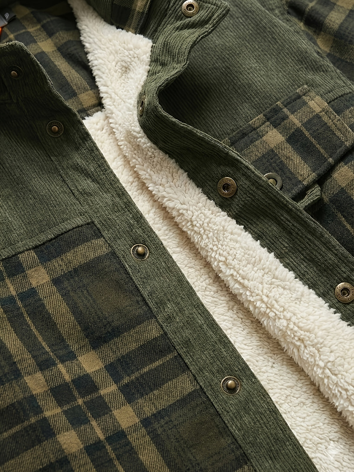 Men'S Casual Warm Fleece Lined Shirt Jacket, Chic Retro Plaid Long Sleeve Shirt for Fall Winter, Vintage, Regular Fit, Lapel, Daily - Green