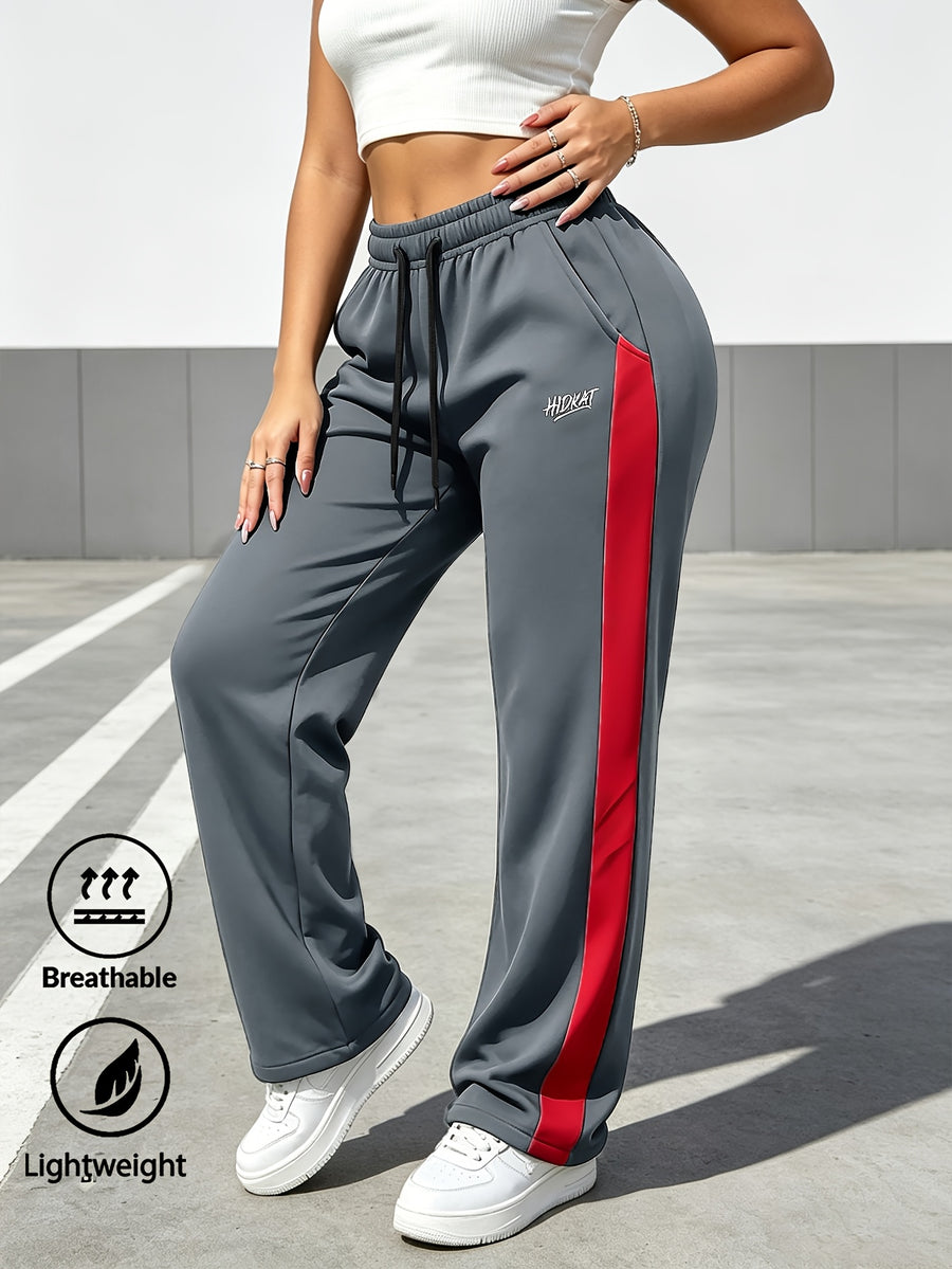 Trendy Fashion Women'S New Casual Thin Long Pants, Color-Block Patchwork with Elastic Waist And Adjustable Drawstring, Embroidered Logo, Suitable for Spring/Autumn Outdoor Leisure Or Daily Commute And Various Parties - Dark Gray