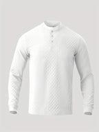 1 Men's Fashion Casual Long-Sleeve Thick Knit Sweater | High-End Solid Jacquard Soft Fabric | Small Stand-Up Collar with Three-Button Design | Essential Casual Streetwear for Outdoor Warmth | Breathable and Warm | for Indoor Gatherings and Outdoor - White
