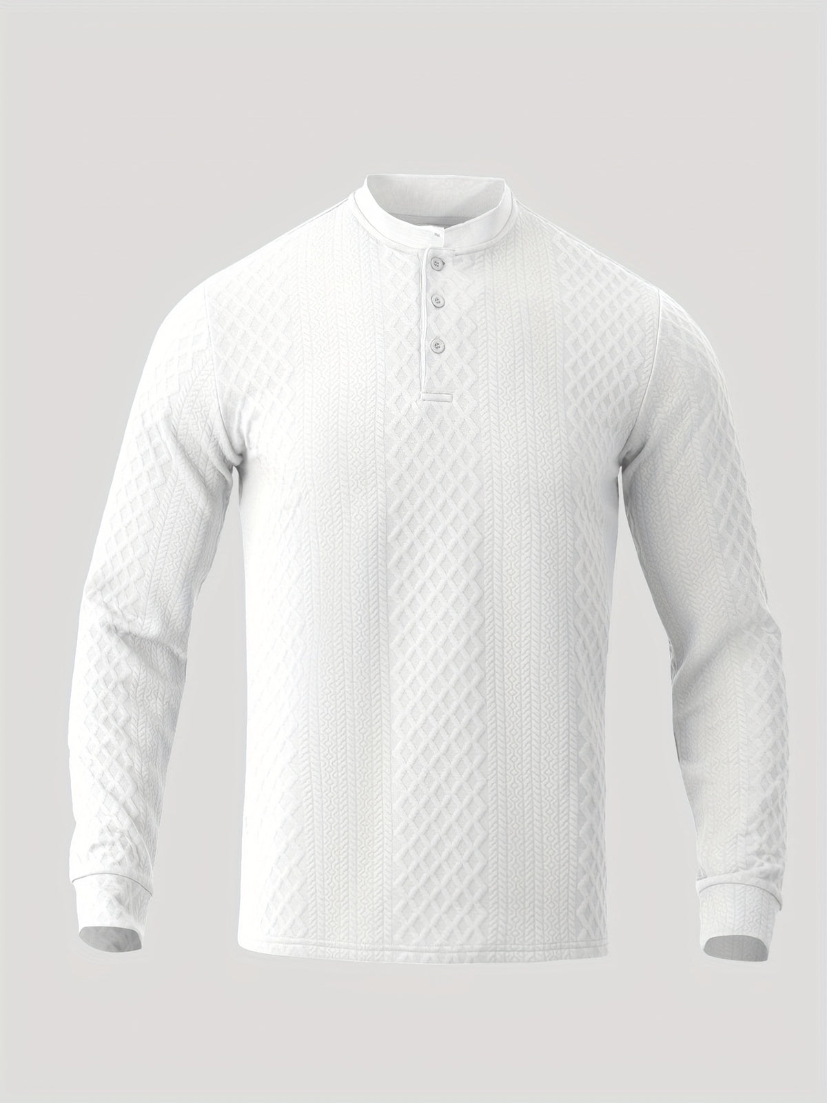 1 Men's Fashion Casual Long-Sleeve Thick Knit Sweater | High-End Solid Jacquard Soft Fabric | Small Stand-Up Collar with Three-Button Design | Essential Casual Streetwear for Outdoor Warmth | Breathable and Warm | for Indoor Gatherings and Outdoor - White