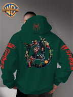 Men'S Trendy Fall Hoodie, American Superhero Collection Print Hooded Sweatshirt, Unisex Loose Street Style Casual Top. Casual Daily Style with Drawstring Design, Long Sleeve Knit Sweater, Machine Washable, Perfect for Casual, Athletic - Green