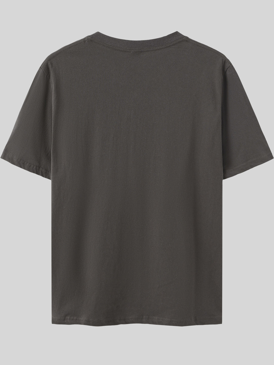 Men's 100% Pure Cotton T-Shirt, Los Angeles Letter Print, Comfortable and Breathable, for Spring/Autumn Casual Daily Wear - Dark Gray