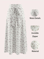 Women's Casual Floral Print Skirt with a Large Bow Design, Casual, Fashionable, and Versatile - Multicolor