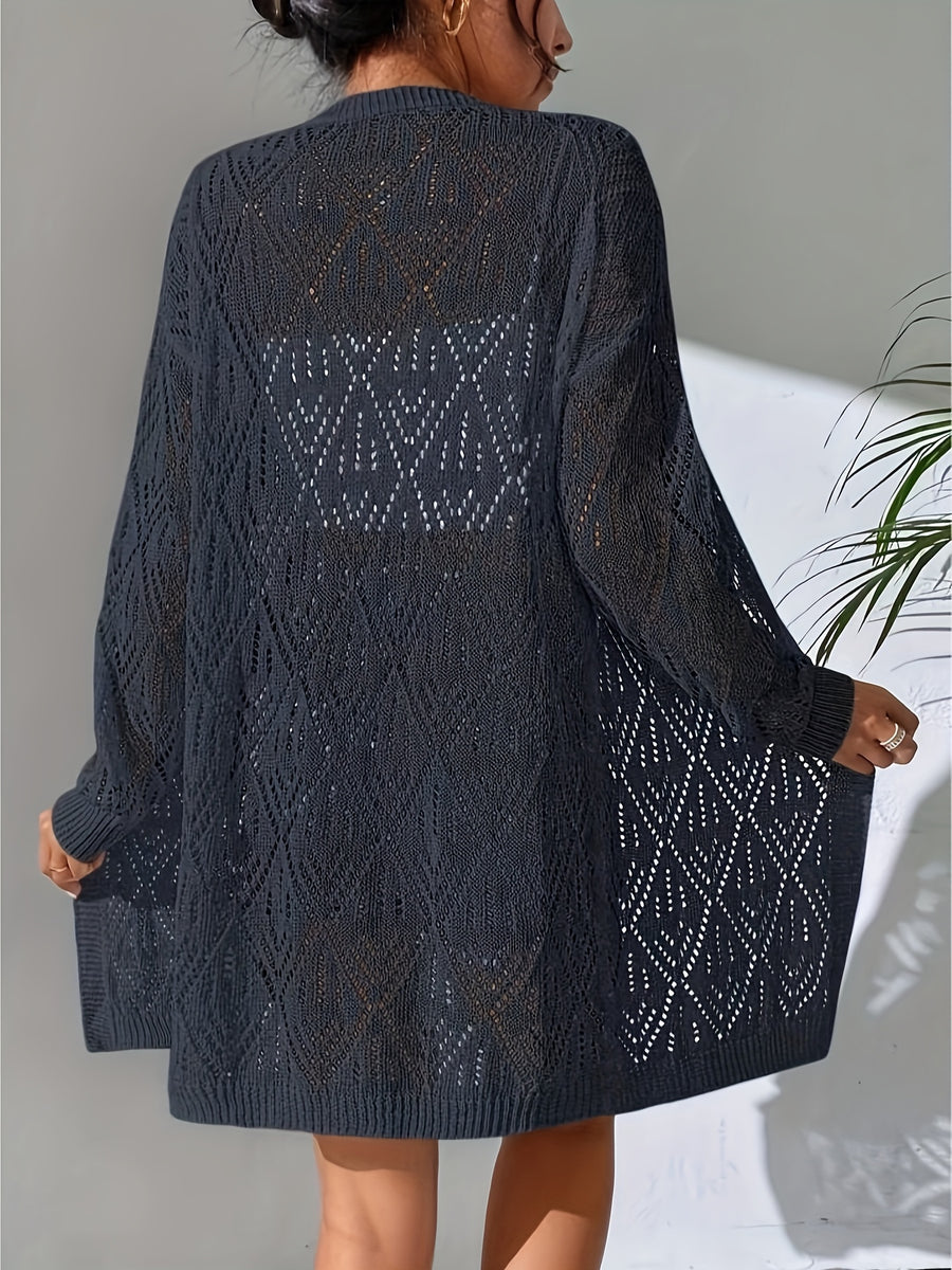 Full Hollow Shoulder Long Open Shirt - Navy Color