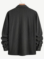 Men's Corduroy Shirt - American Retro Solid Color Long Sleeve Shirt for Men, Casual Wrinkle-Resistant Non-Iron Corduroy Shirt with Two Pockets, Trendy Versatile Corduroy Jacket for Sports, Outdoor, and Daily Wear. - Grey