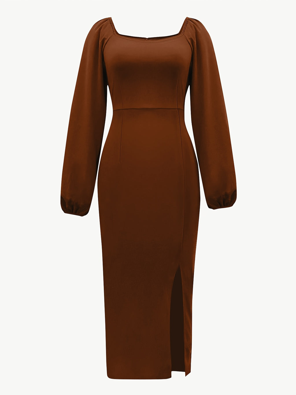 New European and American Style Fashion Slimming Split Long Sleeve Dress Trend - Rust