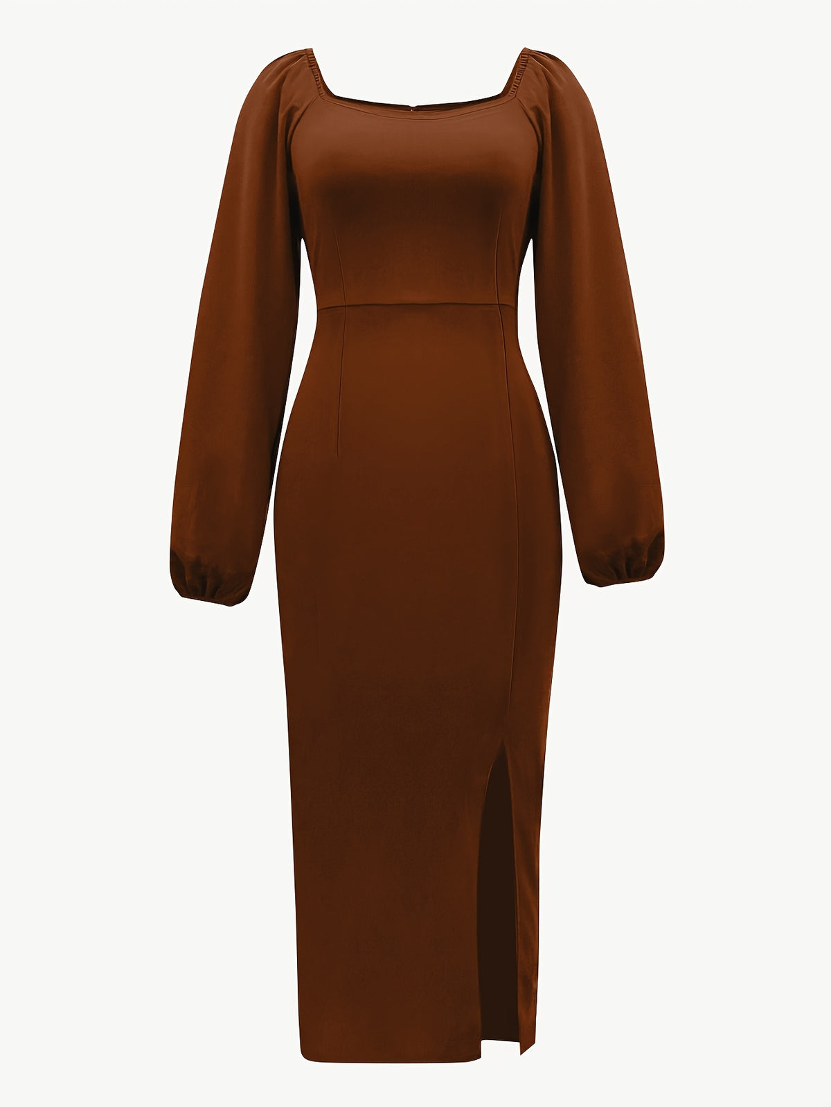 New European and American Style Fashion Slimming Split Long Sleeve Dress Trend - Rust