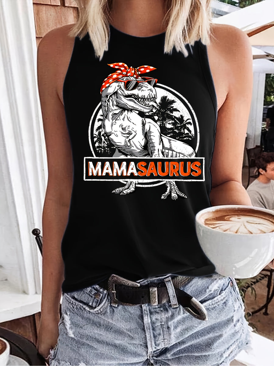 Graphic Print Tank Top, Sleeveless Casual Top For Summer & Spring, Women'S Clothing - Black
