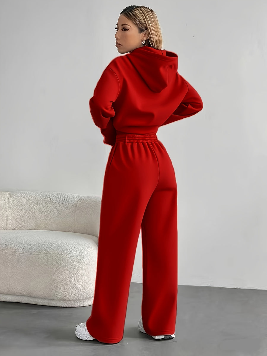 Autumn and Winter Latest Style Women's Hoodie Set, Fashionable and Casual Y Long-sleeve Set - Red