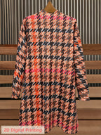 Women'S Turtleneck Sweater Dress, Long Sleeve Multicolor Houndstooth Pattern Print Pullover, Soft Material, Slim Fit Look for Fall Winter - Orange Red