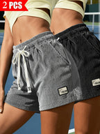 Women'S Shorts 2pcs Set, New Style Shorts with Utility Pockets, Soft Fabric And Elastic Waistband, Essential for Home, Travel, And - Grey Black