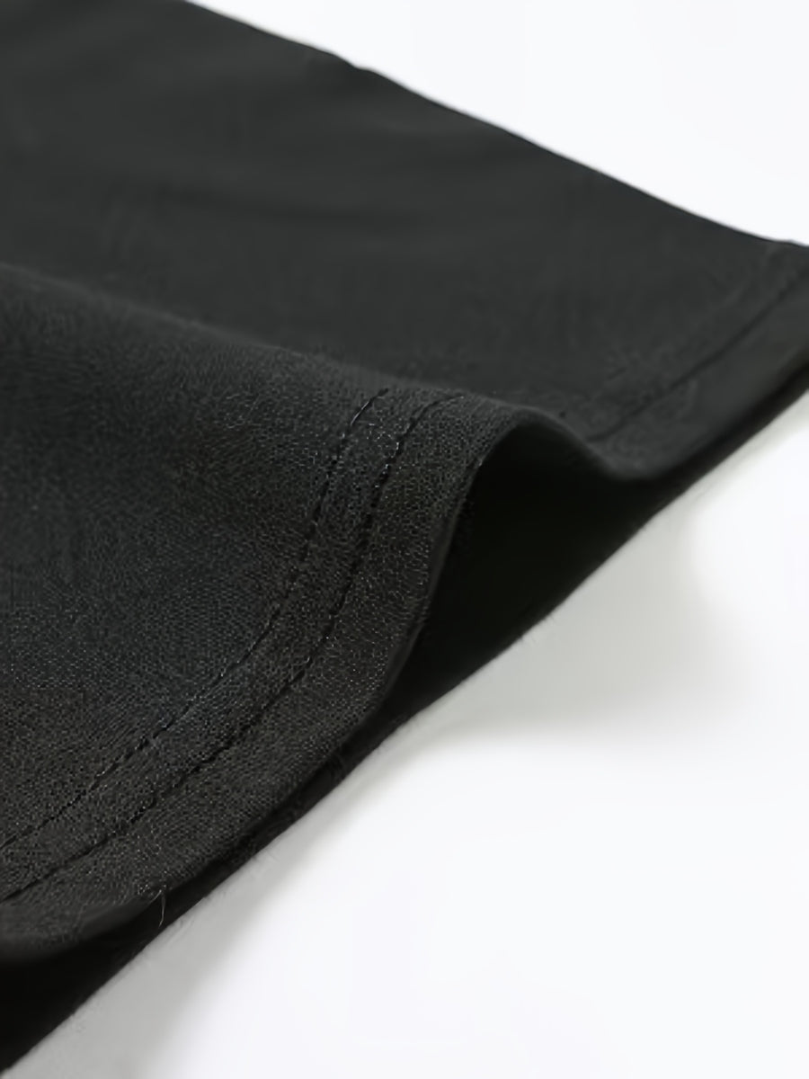 Men's Casual Drawstring Stand Collar Short Sleeve - Black