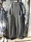 Fashionable Street Style Checkered Women'S Jumpsuit - Black And White Squares
