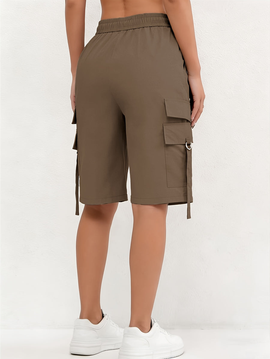 Ladies Casual Fashion Utility Shorts - Coffee Color