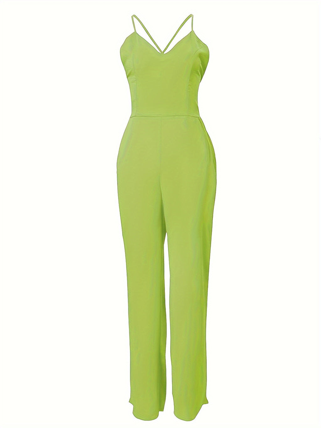 (Same Style on ) Women'S Suspender Jumpsuit Summer Fashion Sexy Backless Dress Women'S Outing Party Vacation Elegant Slim Fit Jumpsuit Long Pants Women'S Clothing - Yellow-green
