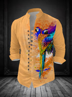 Men'S Fashion Stand Collar Long Sleeve Shirt with 11-Row Buttons Casual Versatile Top - Mixed Color 1