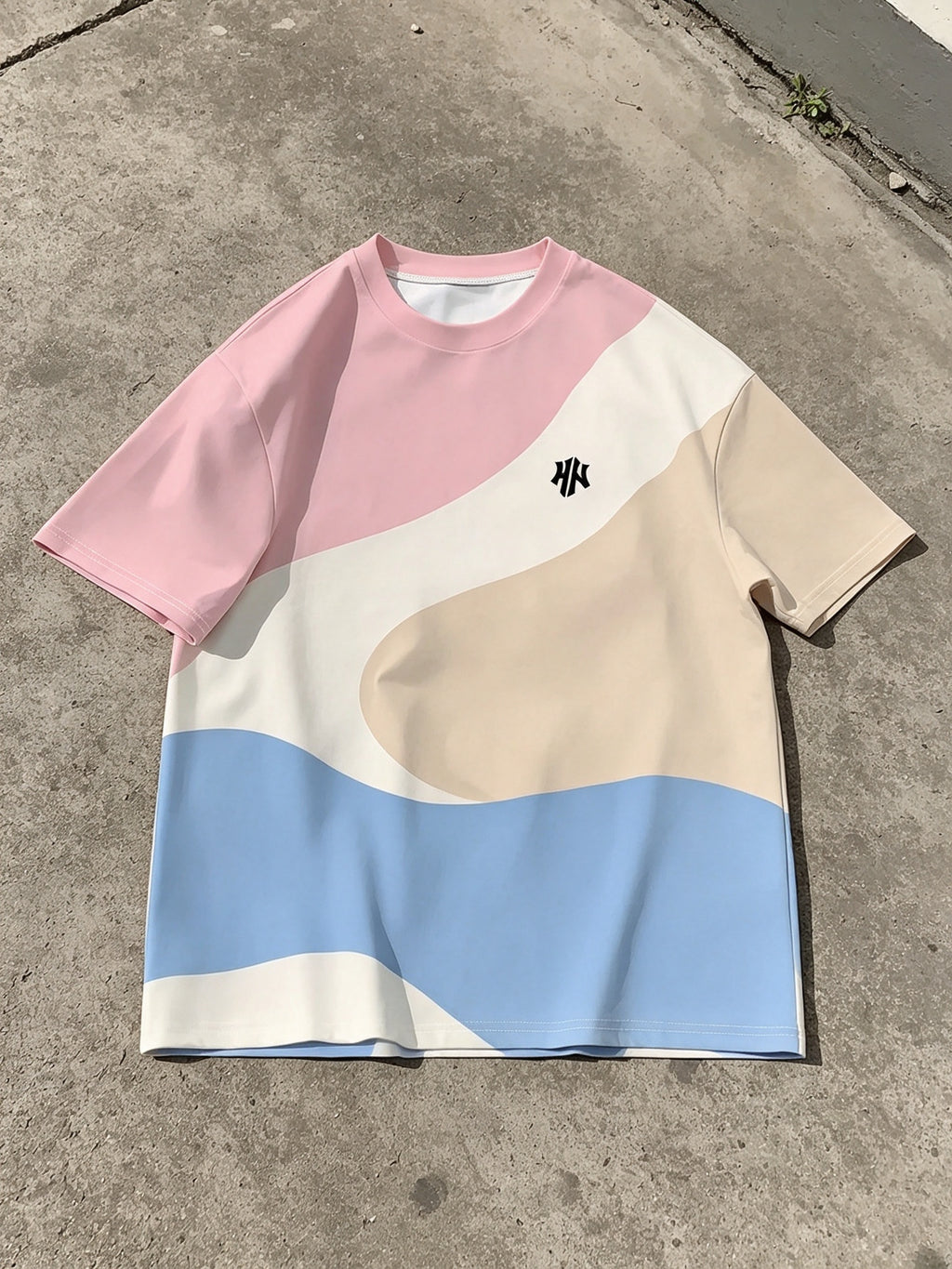 Abstract Print T-Shirt, Suitable for Summer Outings, Fresh Men's Color Block Patchwork Abstract Print T-shirt, Suitable for Summer Outings, Fresh Dopamine Colors - Mixed colors