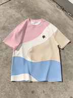 Abstract Print T-Shirt, Suitable for Summer Outings, Fresh Men's Color Block Patchwork Abstract Print T-shirt, Suitable for Summer Outings, Fresh Dopamine Colors - Mixed colors