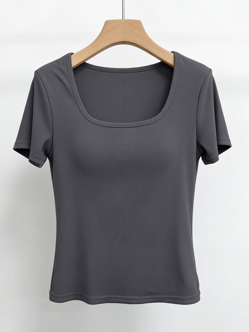 Women'S Short-Sleeve U-Neck T-Shirt for Summer, Stylish And Fitted Base Layer - Dark Gray