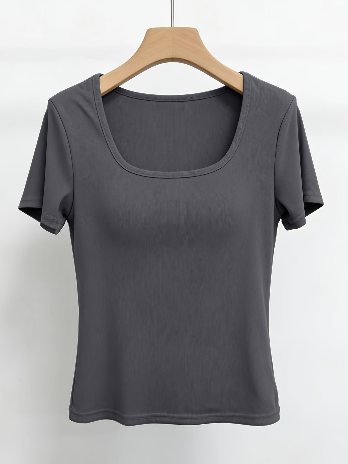Women'S Short-Sleeve U-Neck T-Shirt for Summer, Stylish And Fitted Base Layer - Dark Gray